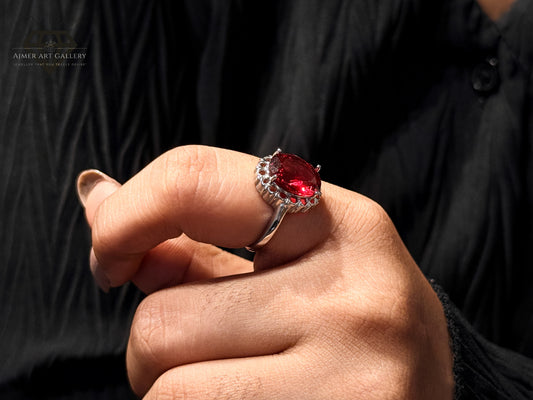Luxury Ruby Silver Ring For Women