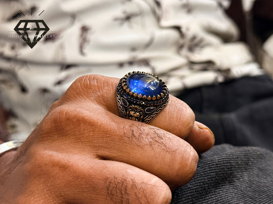 Oval Blue American Diamond Stone Ring
