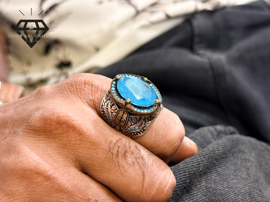 Bold Oval Sky Blue Stone Designer Ring