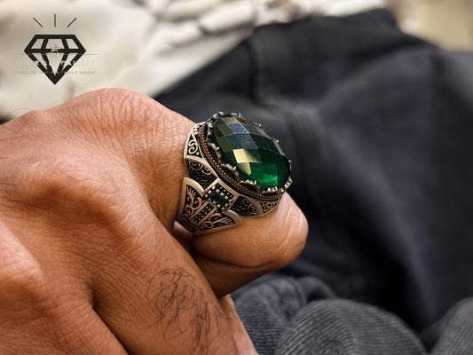 Oval Green American Diamond Stone Ring