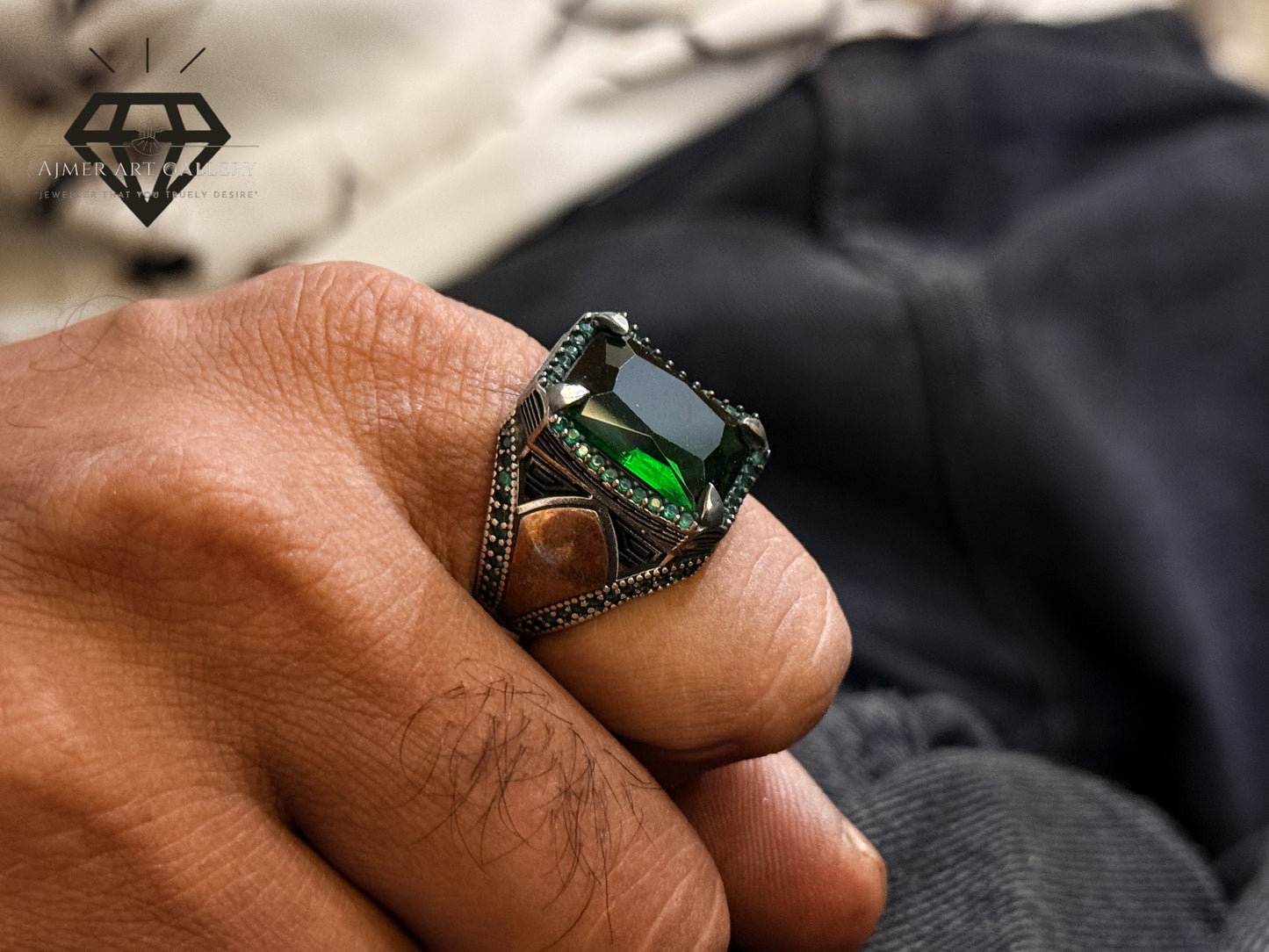 Green American Diamond Stone Ring