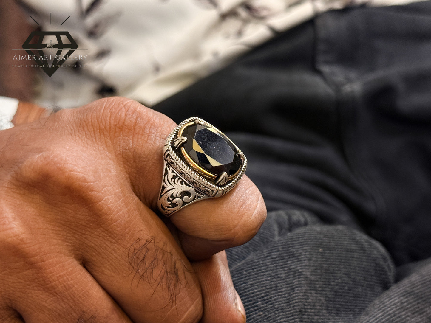 Black American Diamond Stone Designer Ring