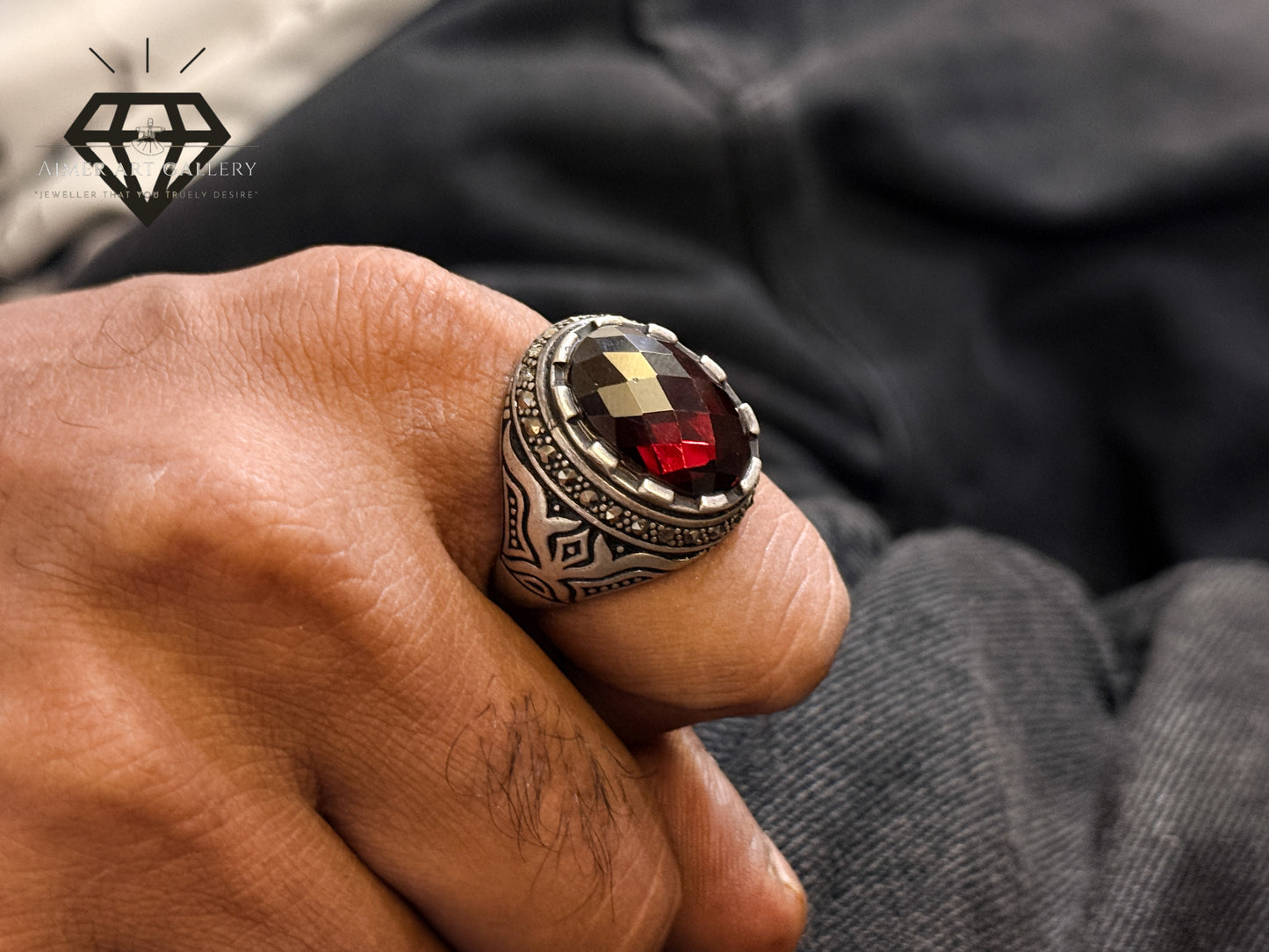Red American Diamond Stone Designer Ring
