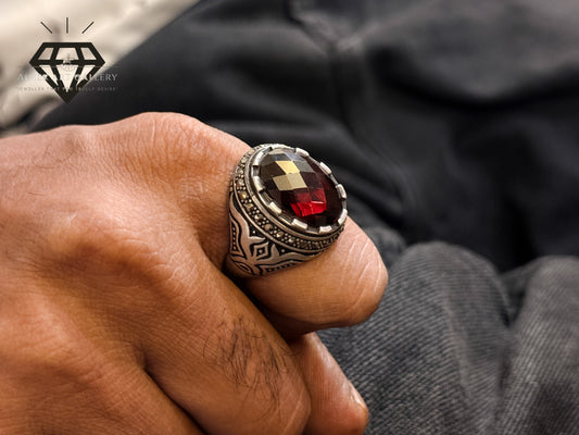 Red American Diamond Stone Designer Ring