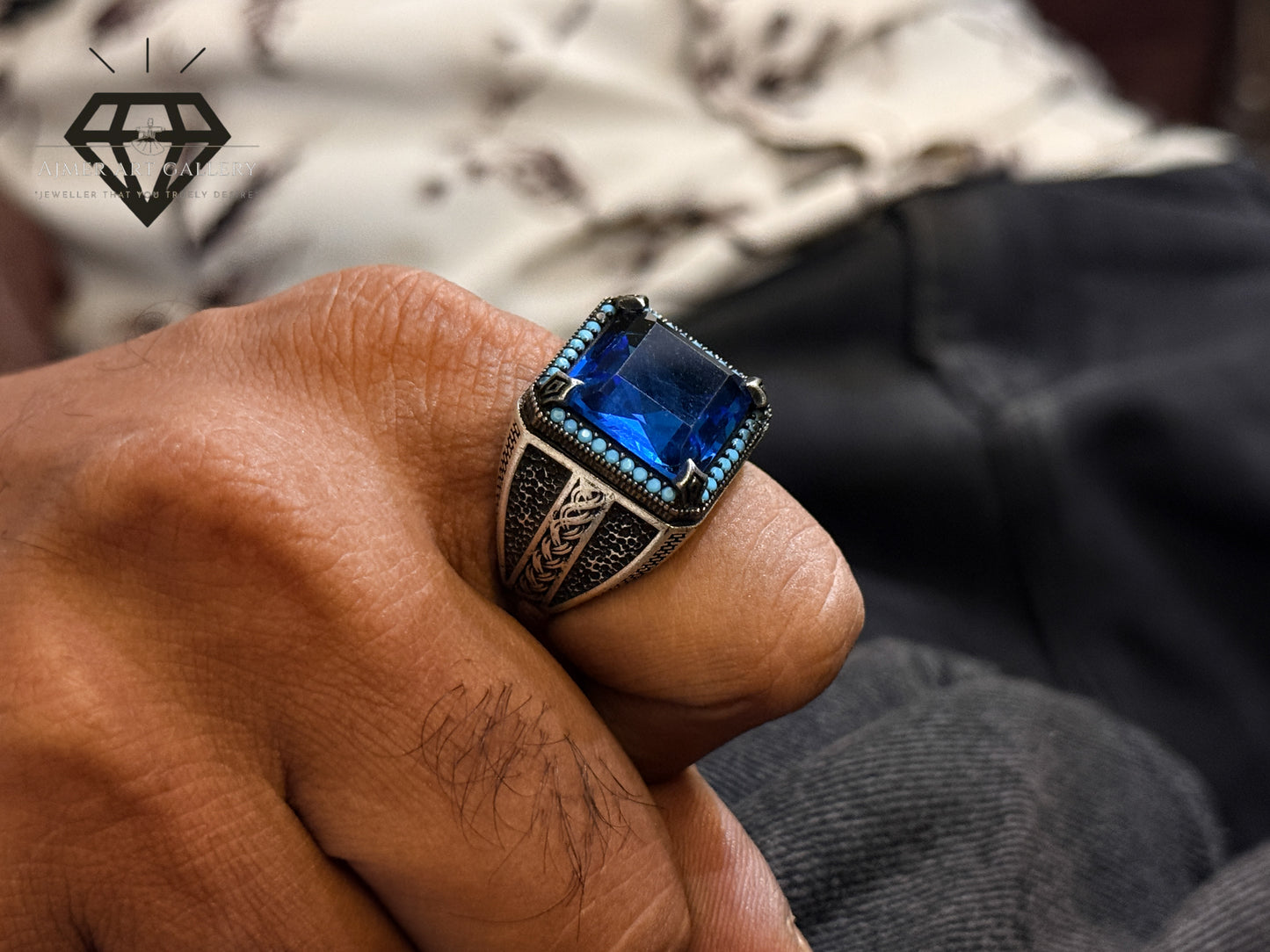 Blue American Diamond Stone Designer Ring