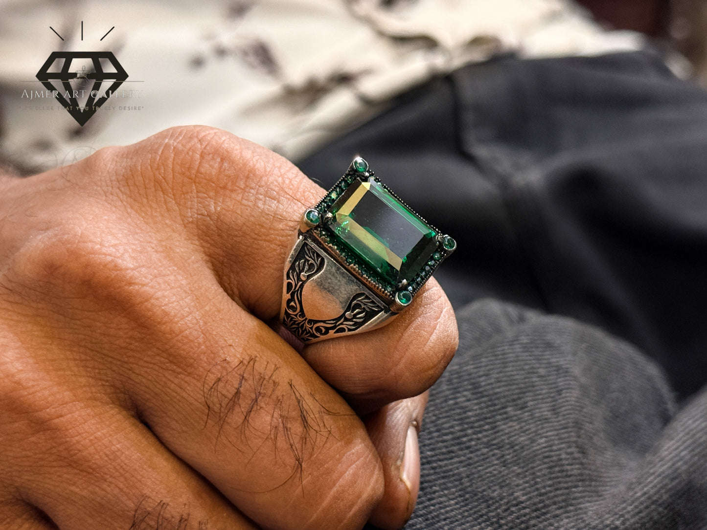 Green American Diamond Stone Designer Ring