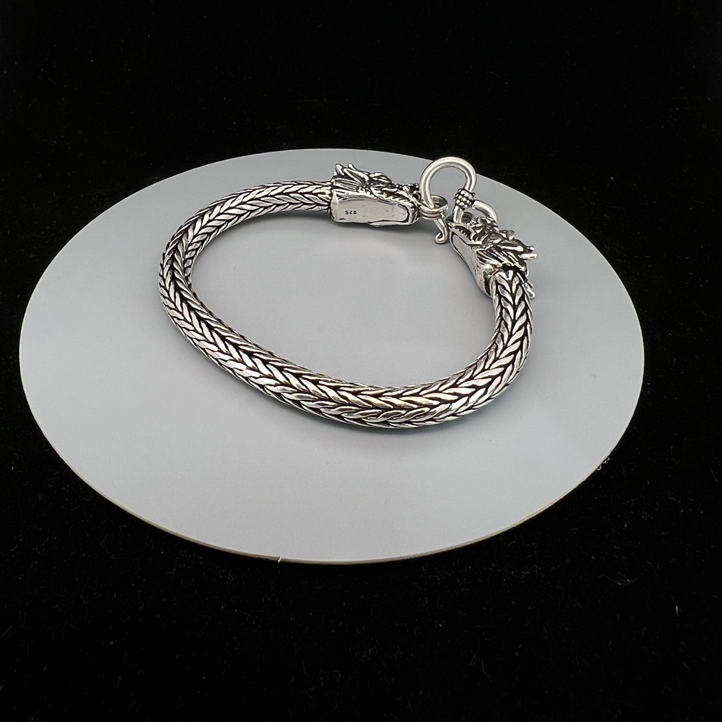 92.5 Italian Silver Dragon Face Hand Bracelet