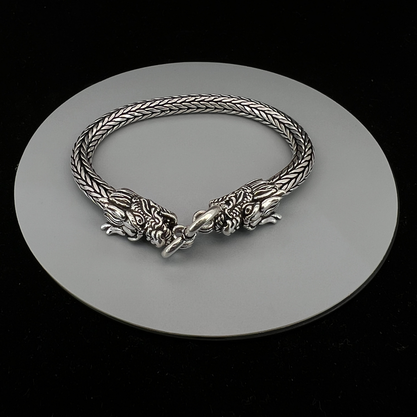 92.5 Italian Silver Dragon Face Hand Bracelet