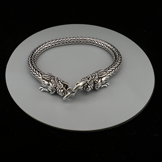 92.5 Italian Silver Dragon Face Hand Bracelet