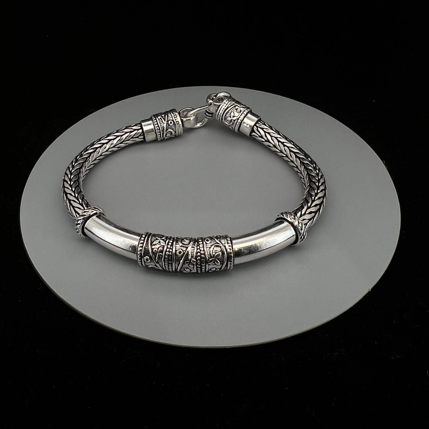 92.5 Italian Silver Kada Cum Hand Bracelet