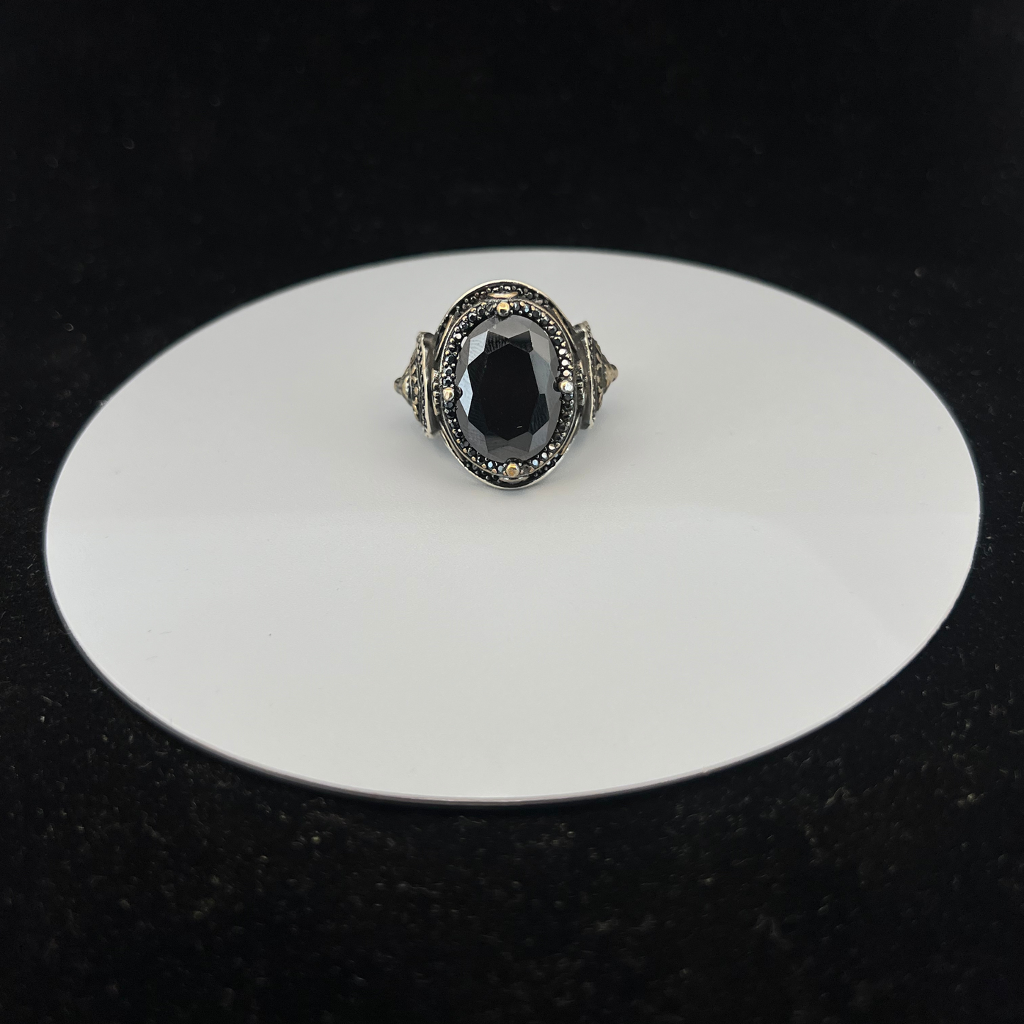 92.5 Italian Silver Tiger Black AD Turkish Ring